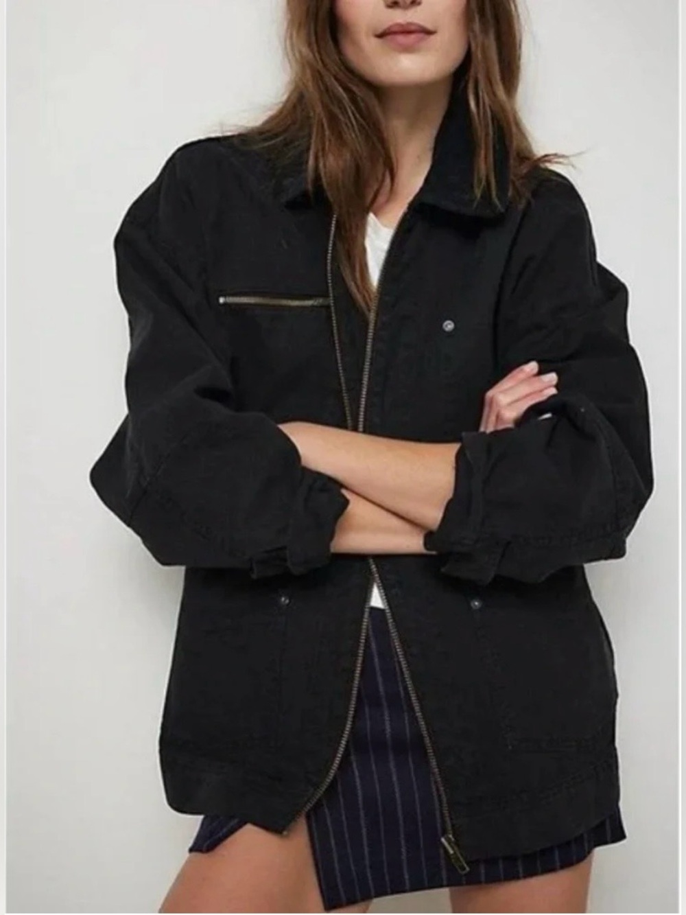 Free People We The Free Easy That Canvas Corduroy Collar Black Jacket Size Large